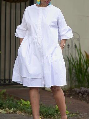 Spring/Summer Wide Trumpet Sleeve Women's Dress Sz L  8/10 White